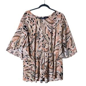 Cocomo Women’s Tunic‎ Blouse Top 3X Artsy India Beachy Coastal Flare Slee…